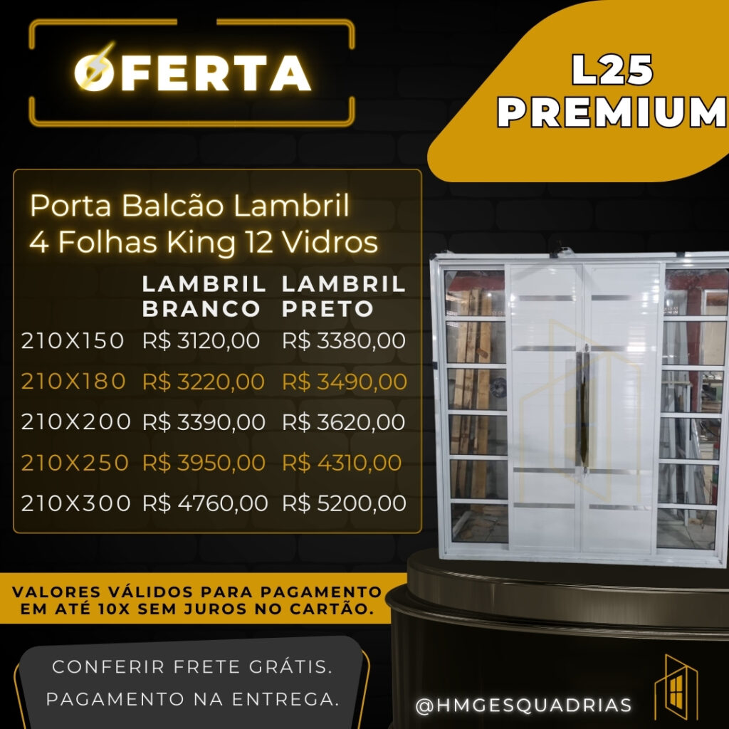 Porta Balcão Lambril 4 Folhas King 12 Vidros