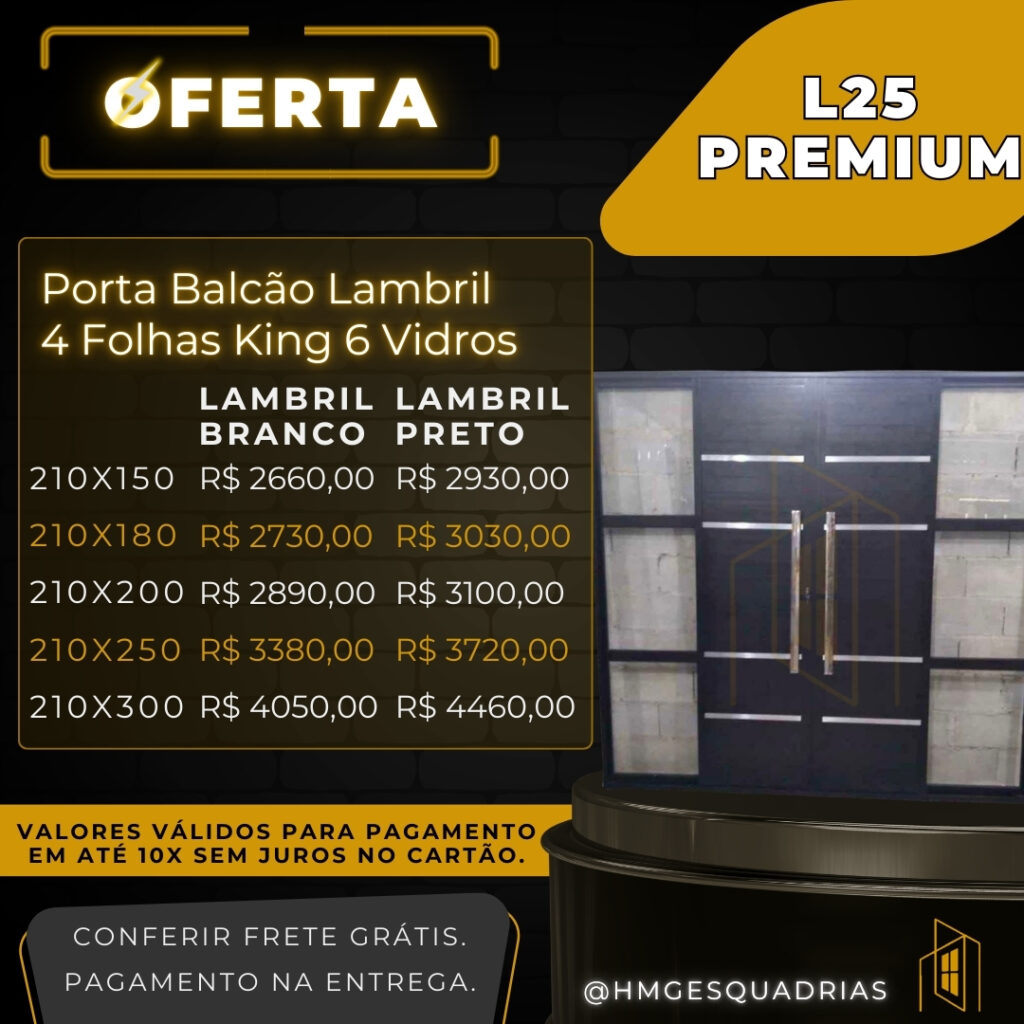 Porta Balcão Lambril 4 Folhas King 6 Vidros