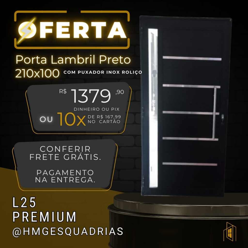 Porta Lambril Preto 210x100 Com Puxador Inox
