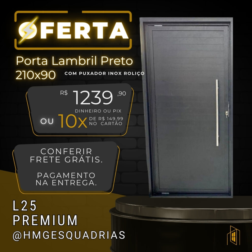 Porta Lambril Preto 210x90 Com Puxador Inox
