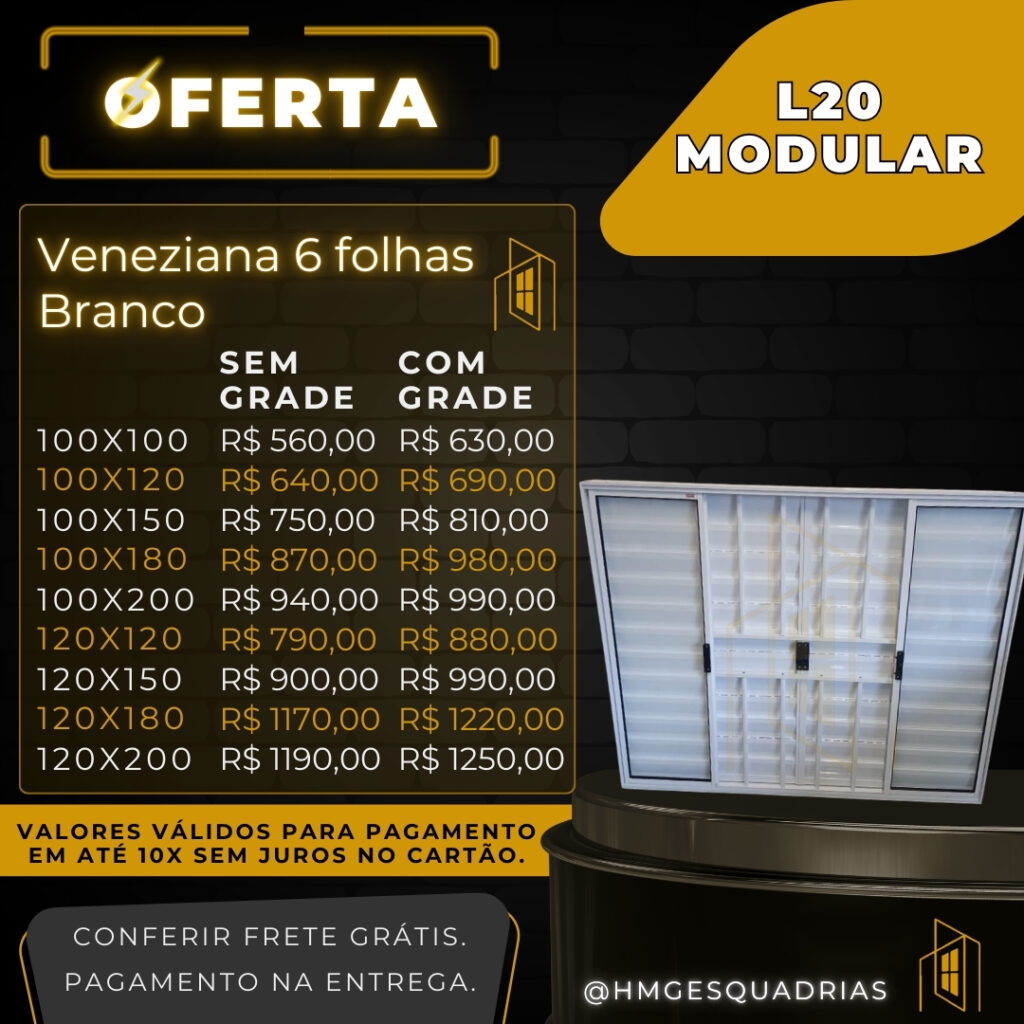 Veneziana 6 Folhas Branco L20 Modular