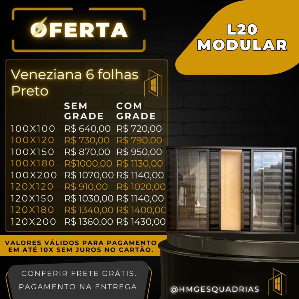 Veneziana 6 Folhas Preto L20 Modular