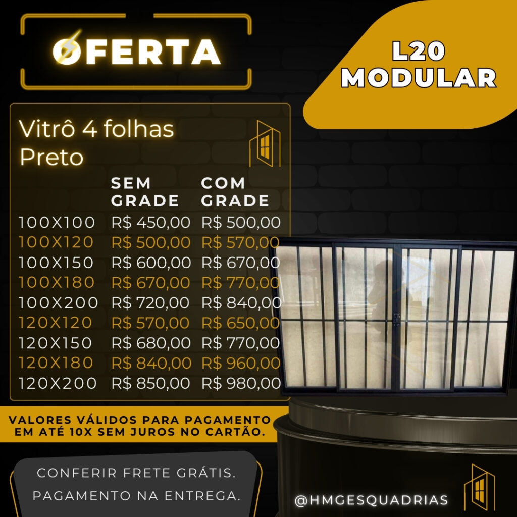 Vitro 4 Folhas Preto L20 Modular